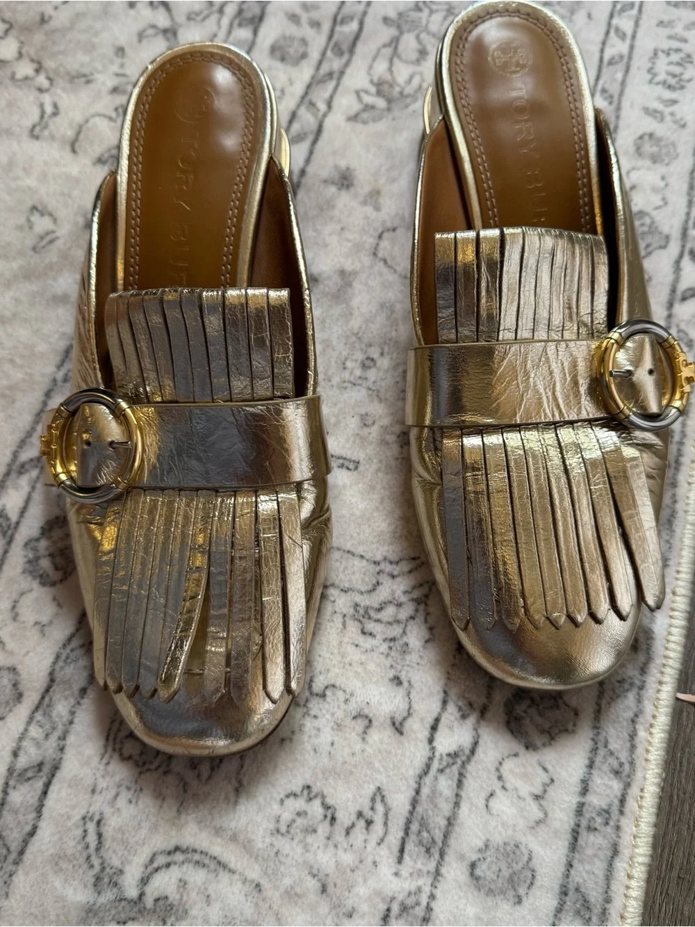 Tory Burch Women's Multi Logo Kiltie Mules-Shoes gold